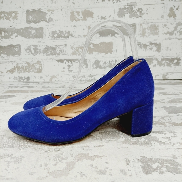 NEW 27 Edit Naturalizer Rebecca Blue Suede Slip On Block Heel Pumps i692 - Picture 1 of 12
